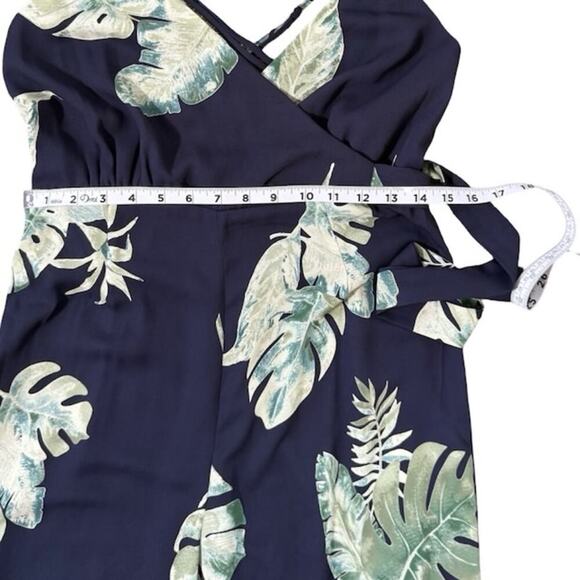 Womens Faux Wrap Jumpsuit Tropical Print Monstera Backless Navy Blue Size Small - Picture 6 of 9